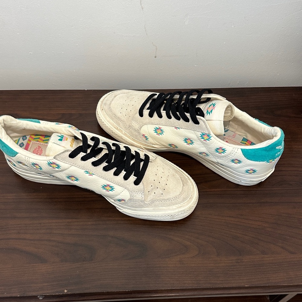 adidas Continental Vulc Sneaker - Cream with Teal and Multicolor Embroidery - Picture 8 of 9